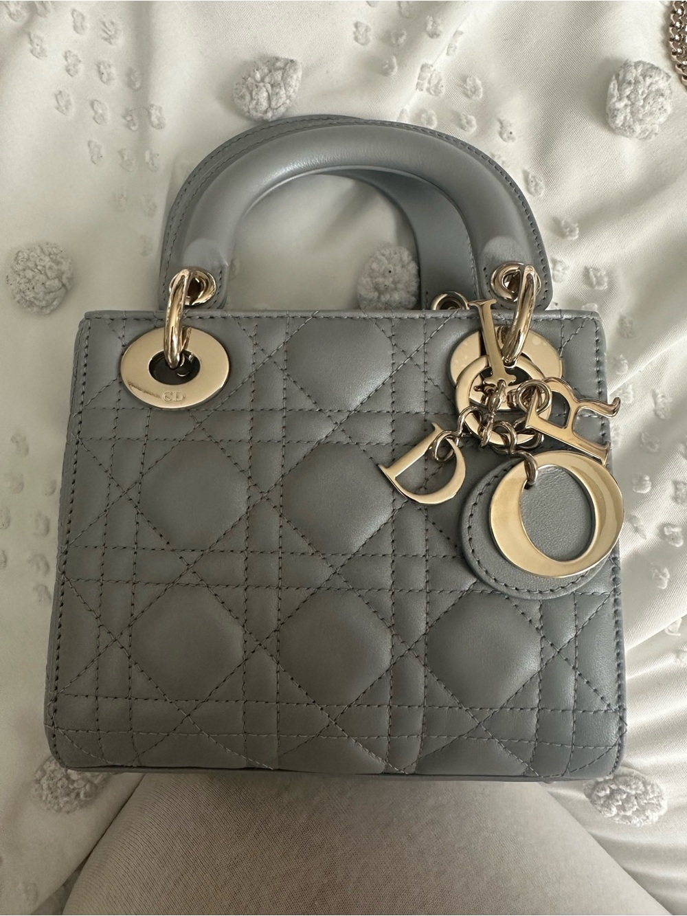Lady Dior mini-Opaline Gray Pearlescent Cannage eeeLambskin